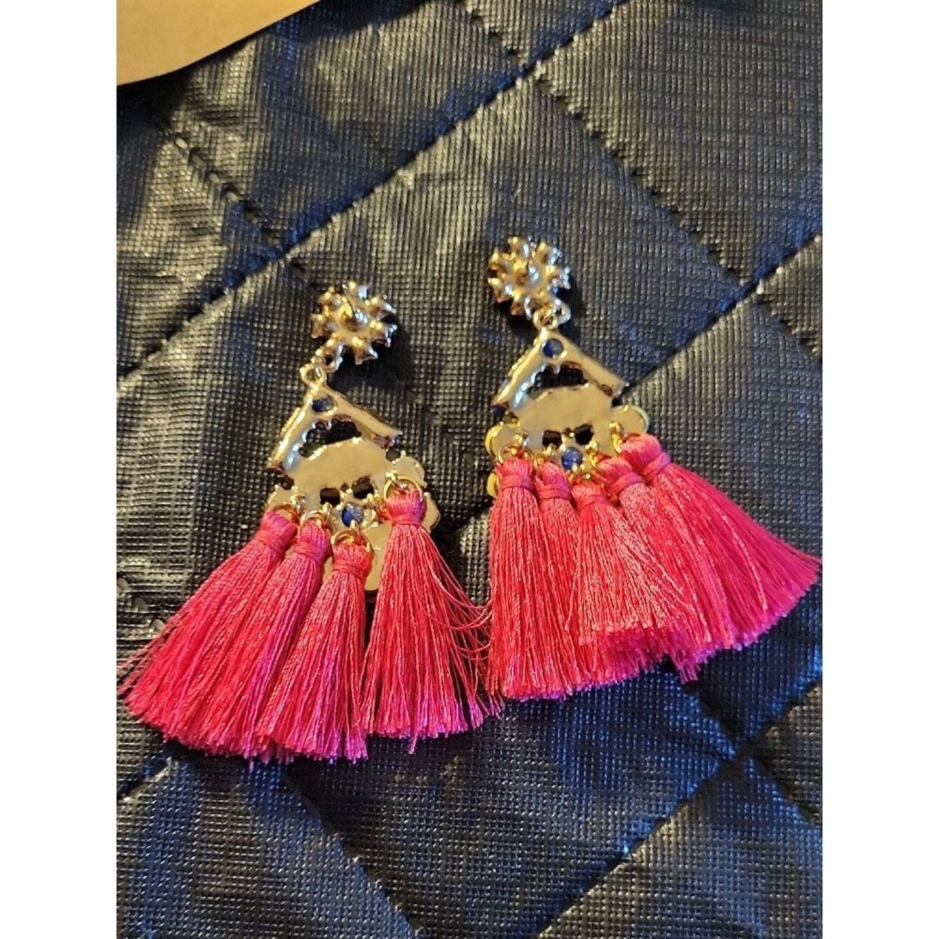 Colorful Tassel Drop Earrings – Pink & Yellow Floral Design
