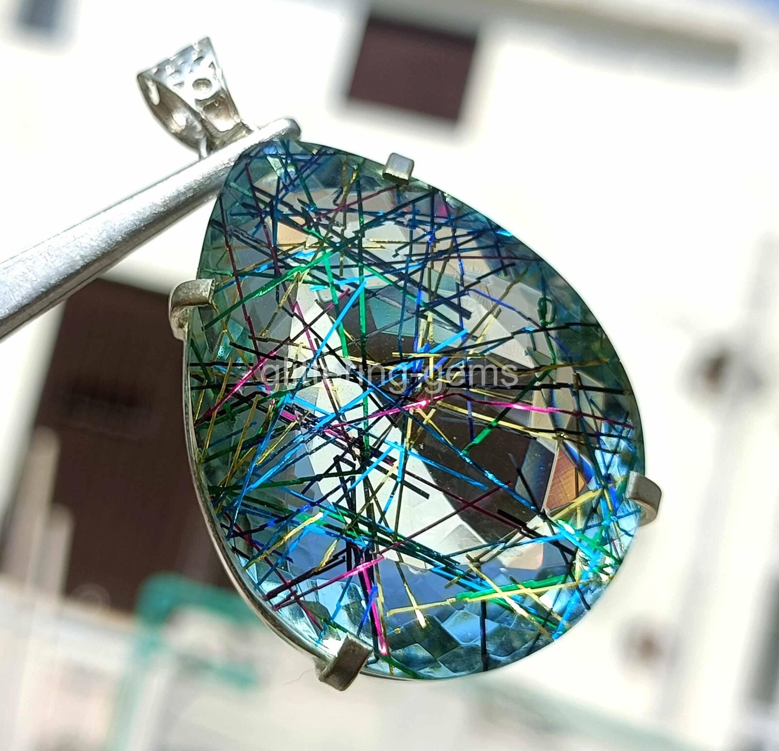 New In Box IGL 167.35 Rutilated Quartz Cut 925 Solid Silver Pendant Gemstone S