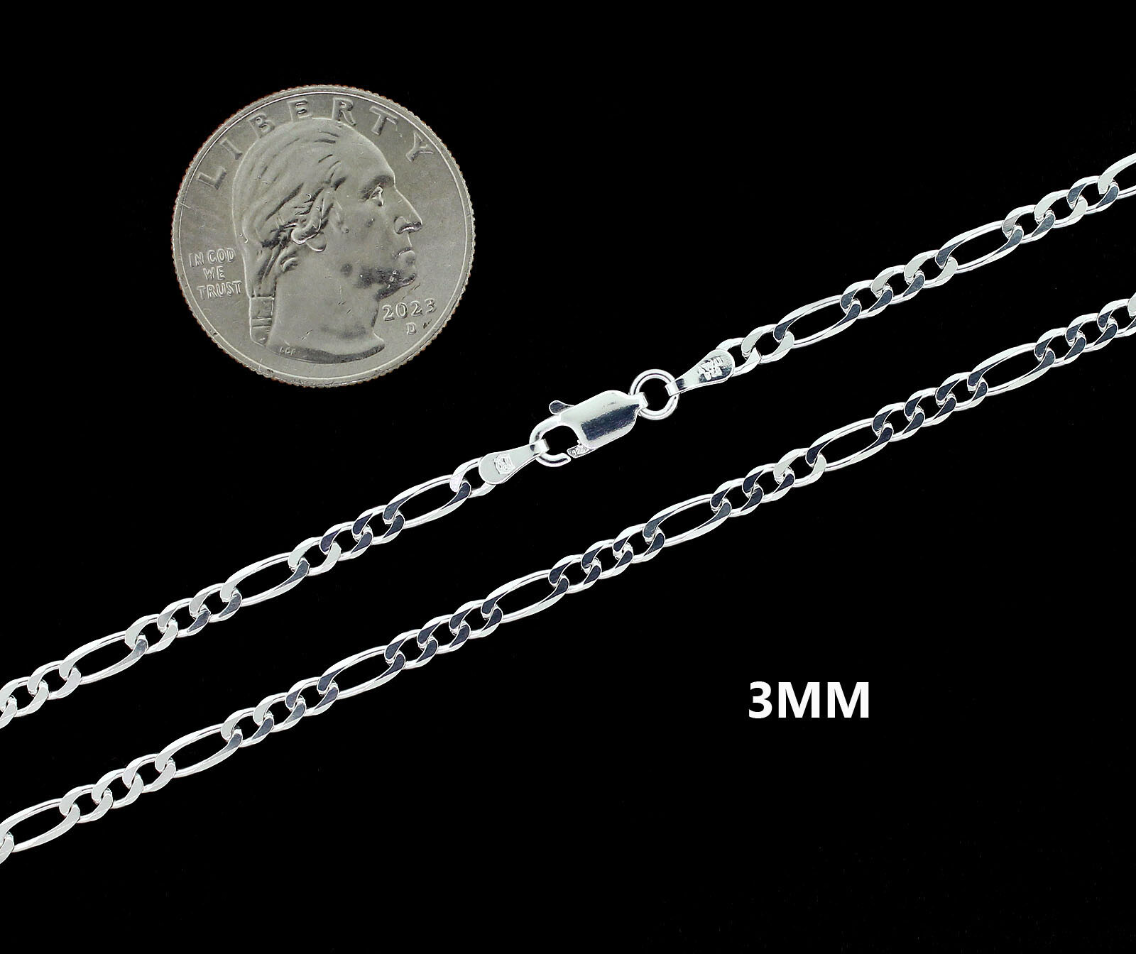 Real 925 SOLID Sterling Silver Italian FIGARO LINK Chain Bracelet or Necklace