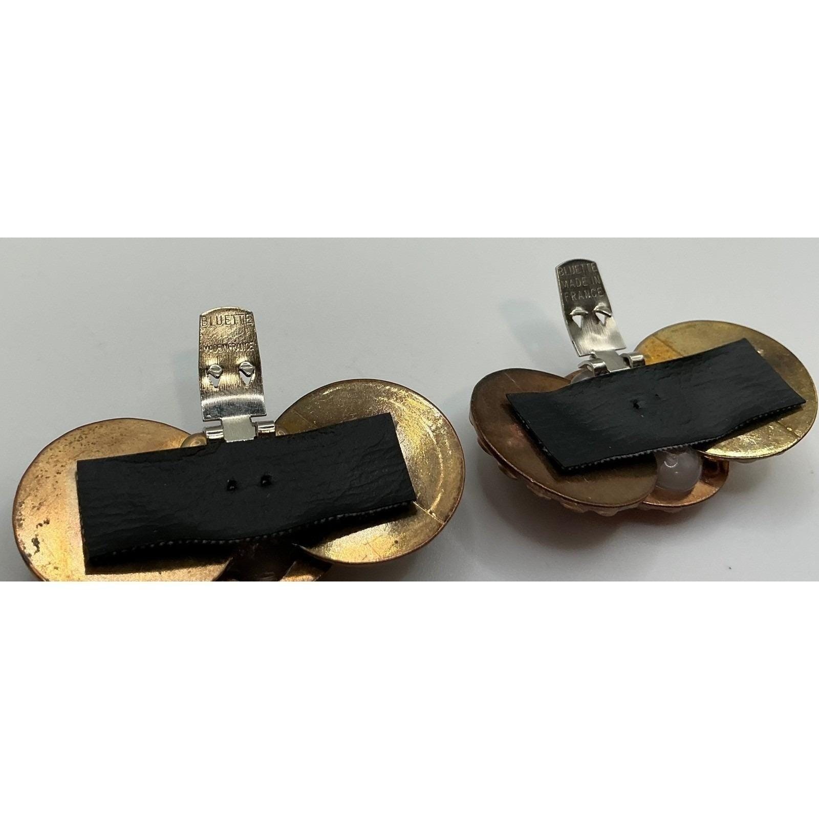 BLUETTE Made in France Pair vintage shoe clips black cabochon gold