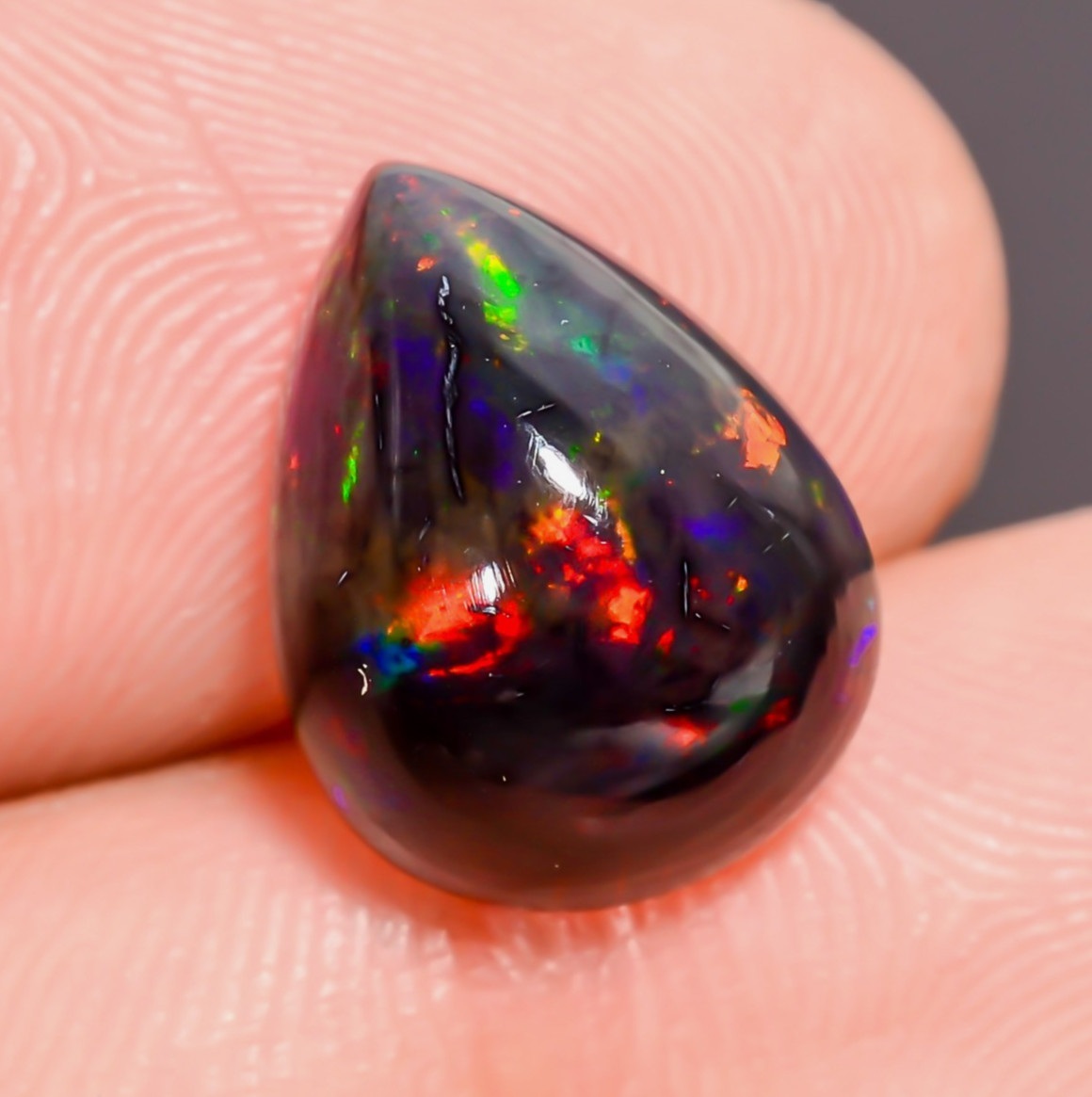 3.5 Ct Natural Black Ethiopian Opal Pear Shape Cabochon Loose Gemstone 13X10X7mm