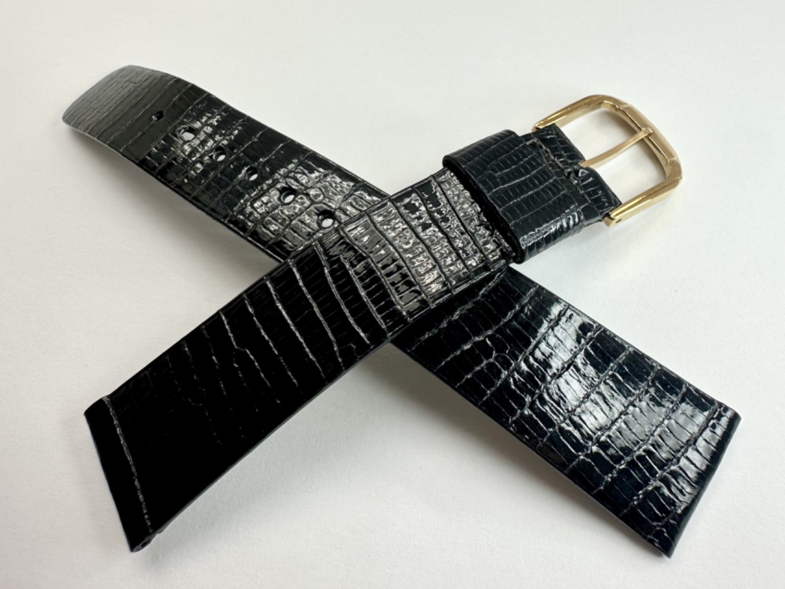 OEM Seiko Glossy Black Genuine Lizard 18mm x 15mm Watch Band with Printed Logo