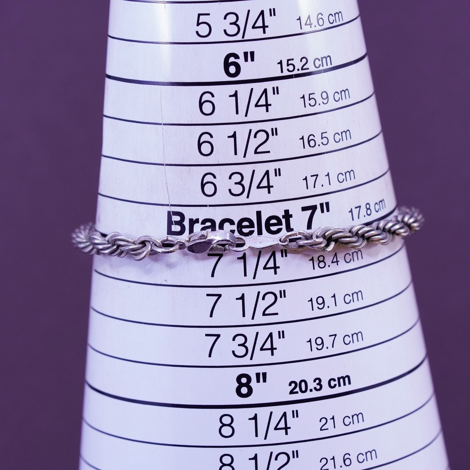7”, 5mm, vintage Sterling silver bracelet, Italy 925 flatten rope chain