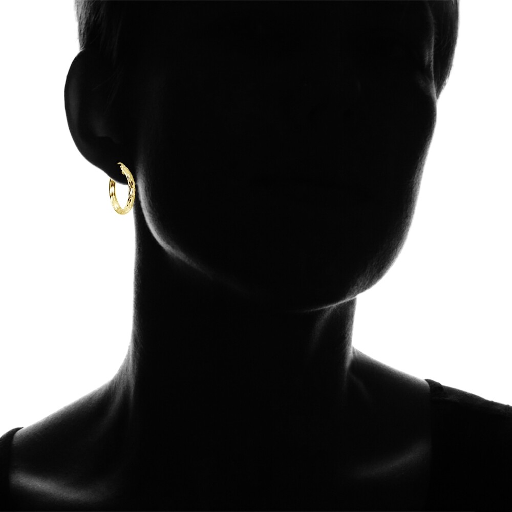3x30mm Diamond-Cut Round Click-Top Gold Plated 925 Silver Small Hoop Earrings