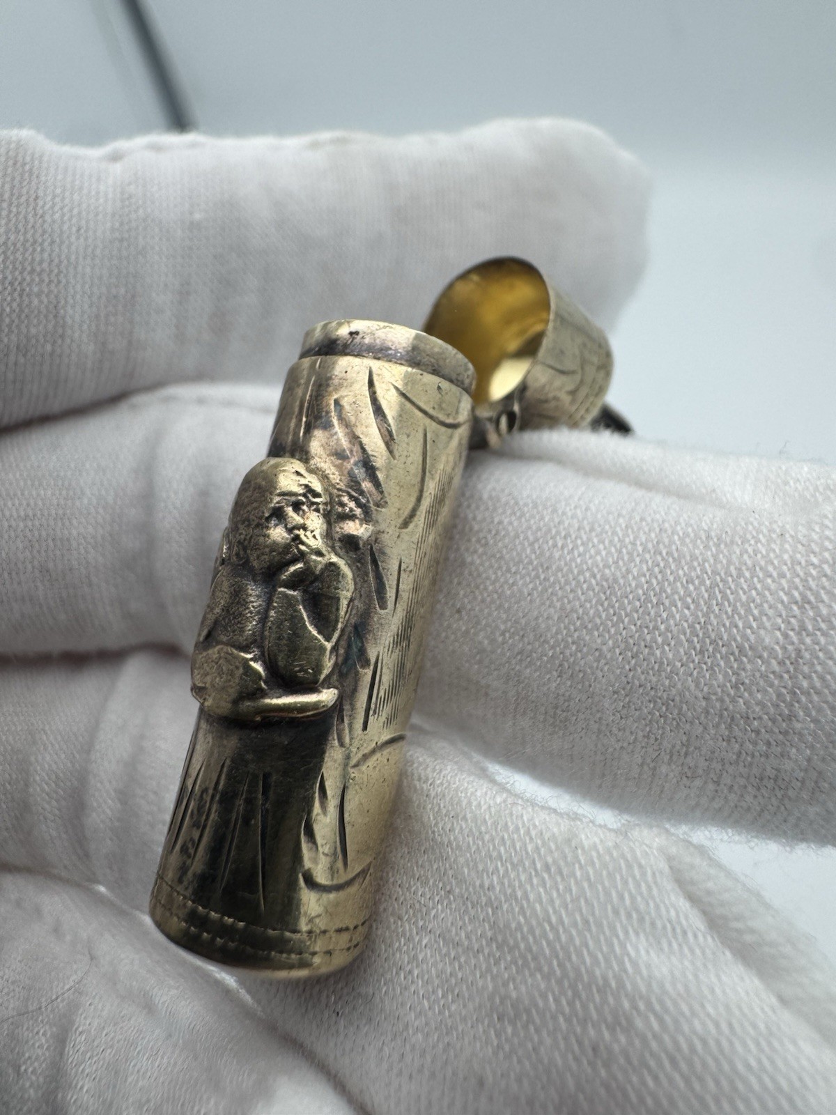 VINTAGE 925 VERMEIL GOLD OVER STERLING CHERUB CAPSULE LOCKET MESSAGE Angel