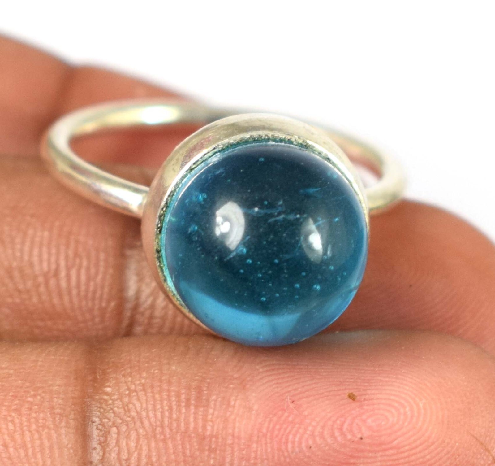 23.10 Ct/11 mm Brazilian Blue Topaz Gemstone Ball Ring Classic Collection