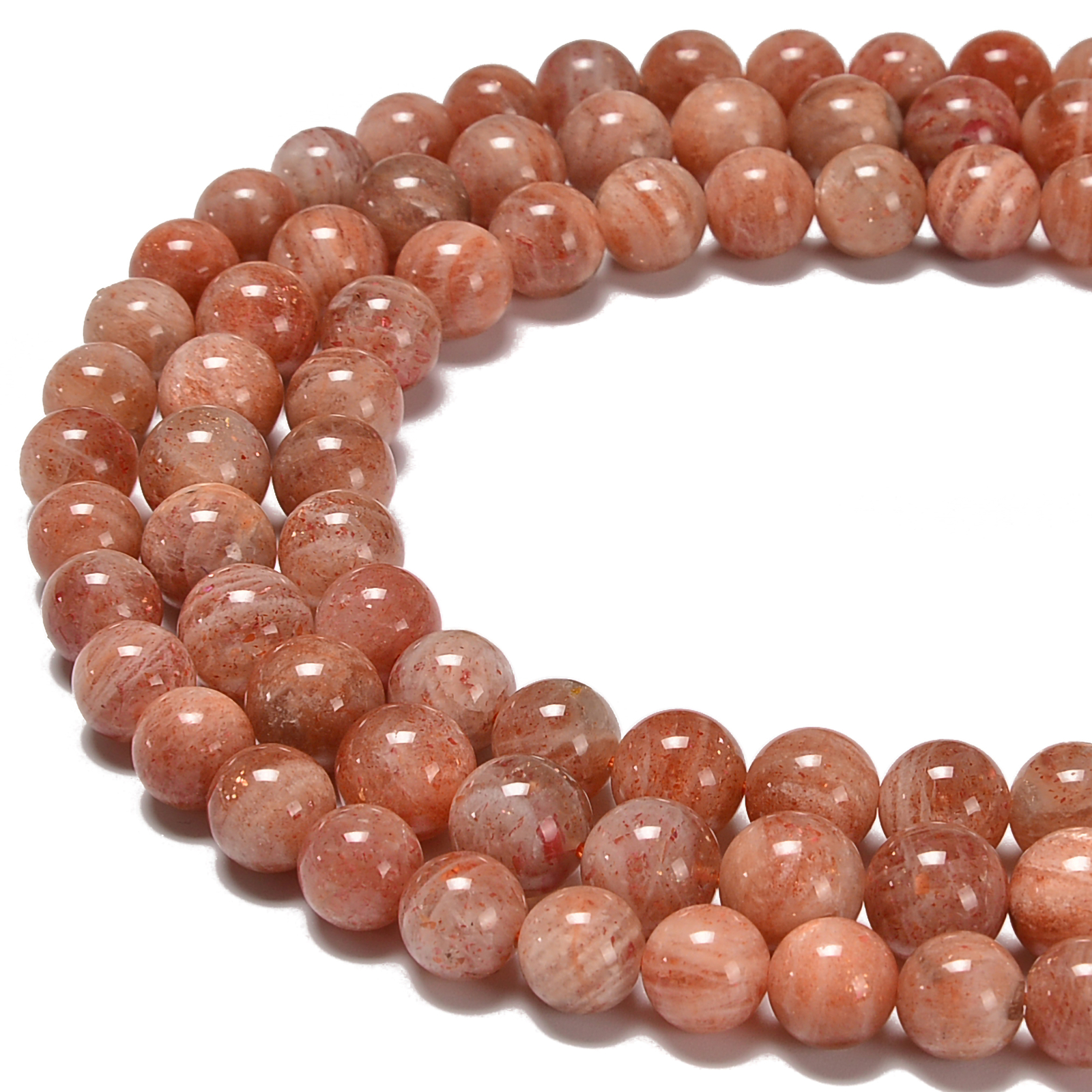Grade A Natural Sunstone Lepidocrocite Smooth Round Size 6mm to 11mm 15.5” Strd