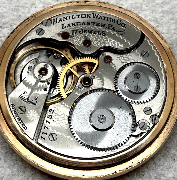 HAMILTON POCKET WATCH, 16S, 17J, GRADE 975, VTG 1909, GF CASE, SERVICED