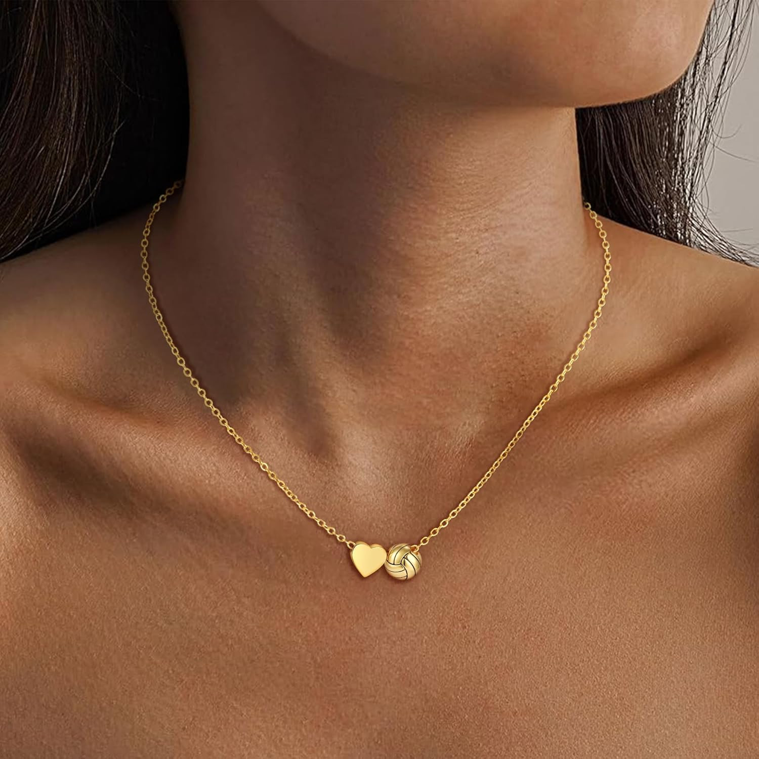 Volleyball Necklaces Gifts for Women Teen Girls, 18K Gold Plated Volleyball Pend