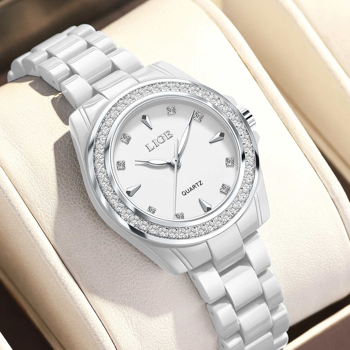 Ultra-thin Ladies Quartz Watch Ceramic Luminous Waterproof Women Wristwatch