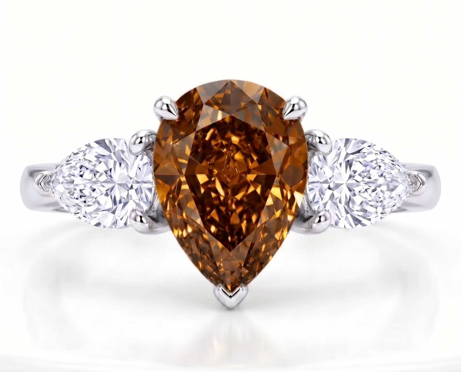 8.00 Ct Certified Pear Cut Natural Brown Diamond Ring VVS1 White Gold Finish