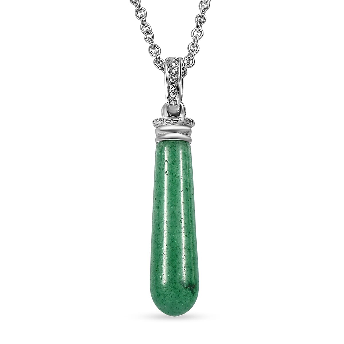 Green Aventurine 6.50 ctw Pendant Necklace in Stainless Steel 20 Inches