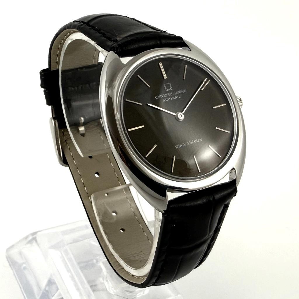 ELEGANT UNIVERSAL WHITE SHADOW MICRO-ROTOR THIN CAL 2–66 VINTAGE BLACK DIAL