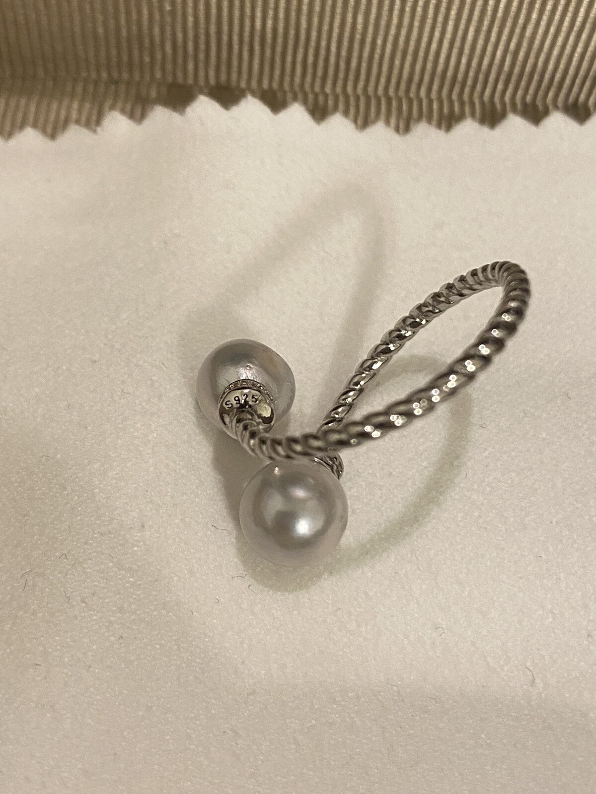 S925 Silver Gray Blue Akoya Sea Pearl Cable Rhinestone Ring