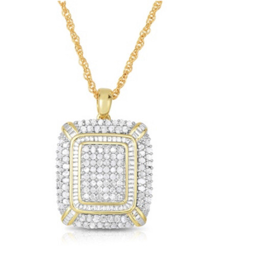 2 Cttw Diamond Gold Plated Rectangular Pendant Necklace 20”. Z18