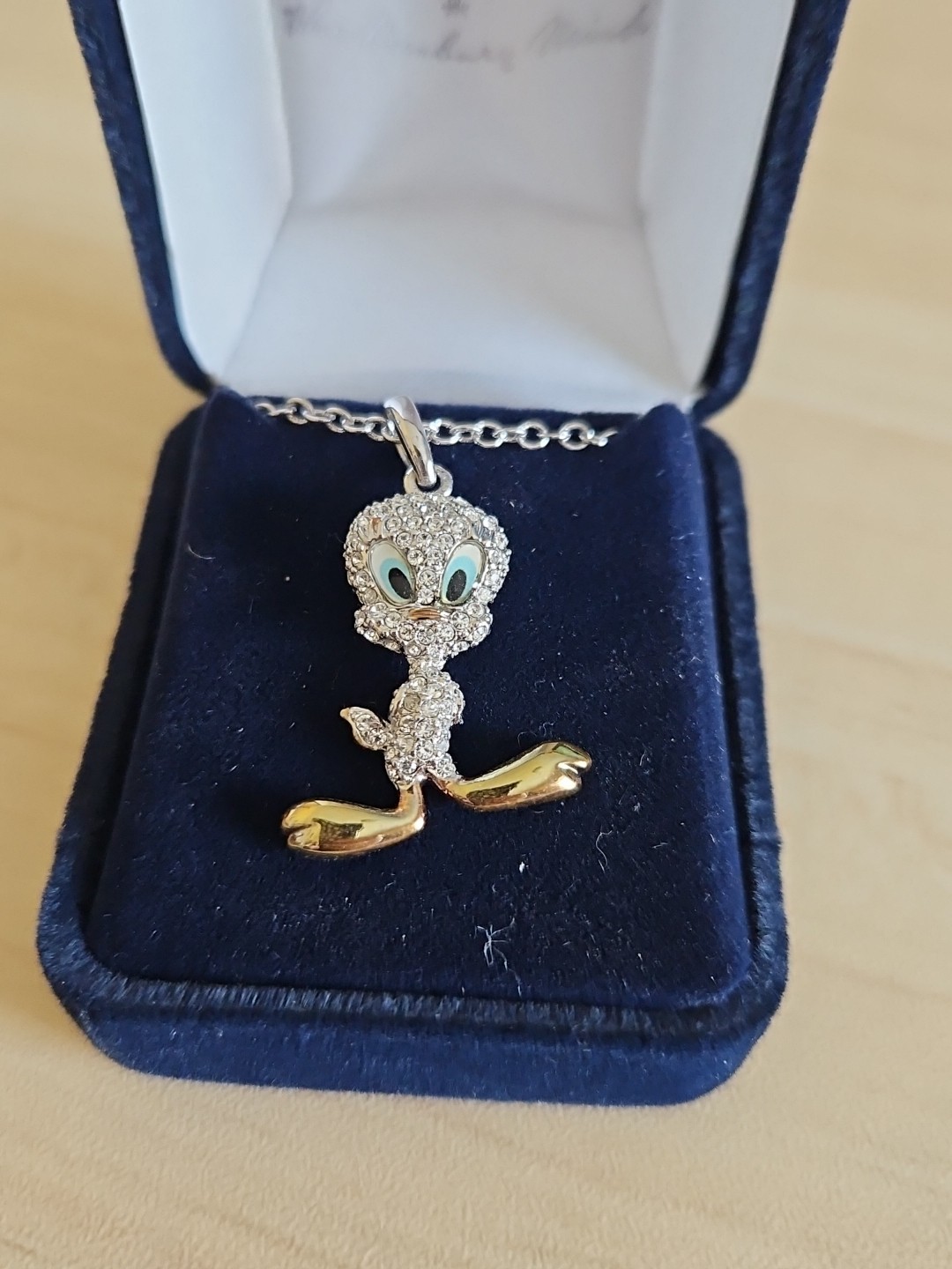Vintage Danbury Mint Rare Tweety Bird Rhinestone Necklace 16″ Adjustable