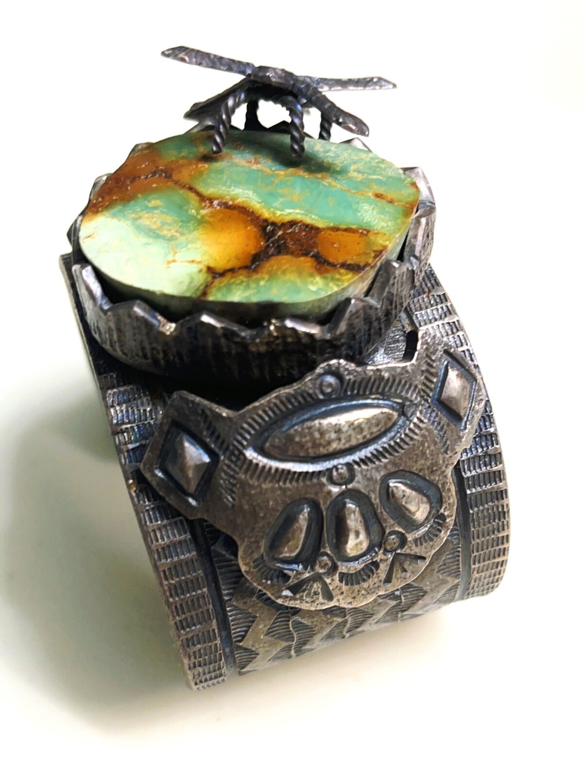 Museum Quality 💚 Native American Tufa Cast Turquoise Bracelet,Signed 6 1/4 200g