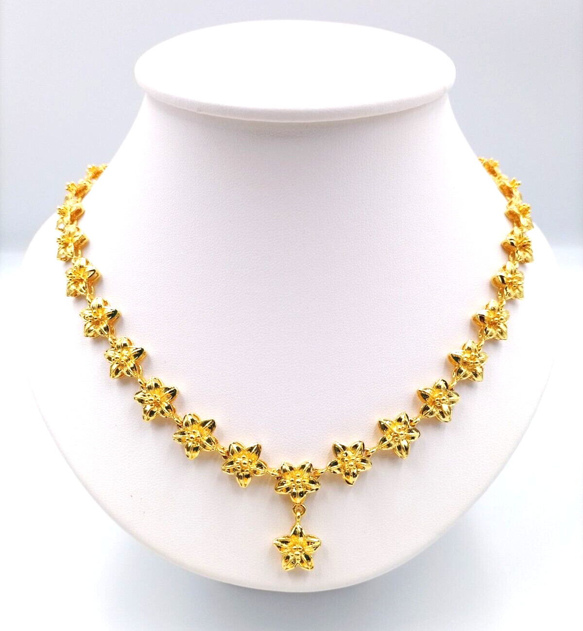 Flower Necklace Pendant Choker 22K 23K 24K Thai Gold GP Filed Women Girls Gift