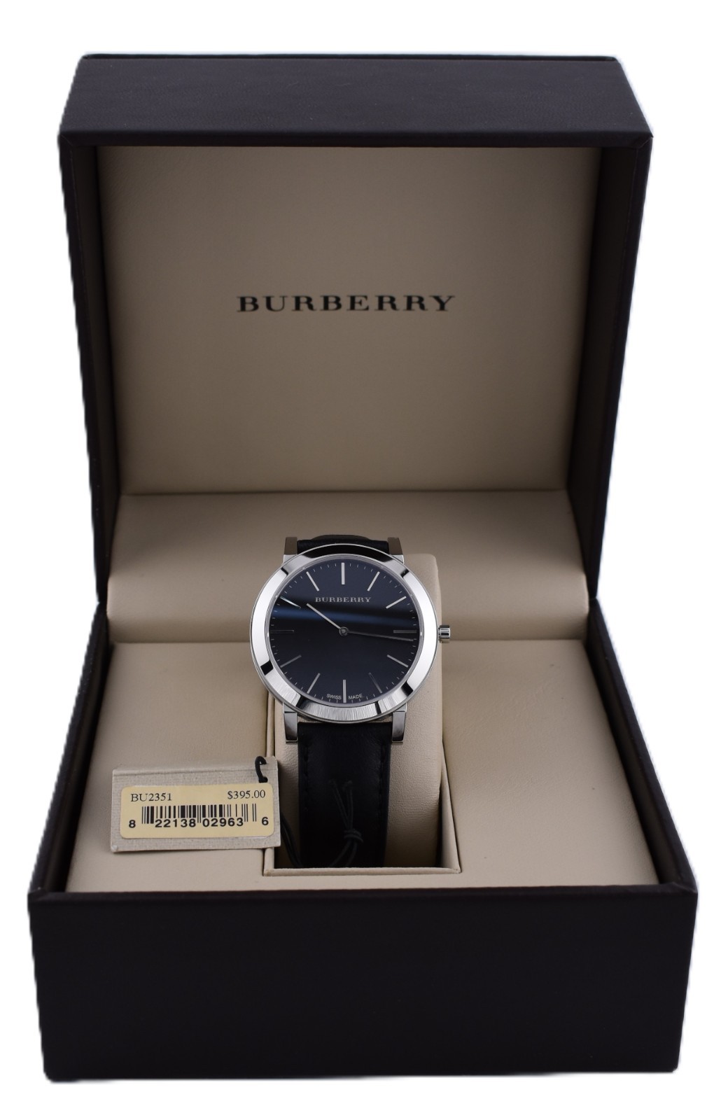 Burberry BU2351 Slim Men’s Watch 40mm Swiss Quartz Black Leather Auth