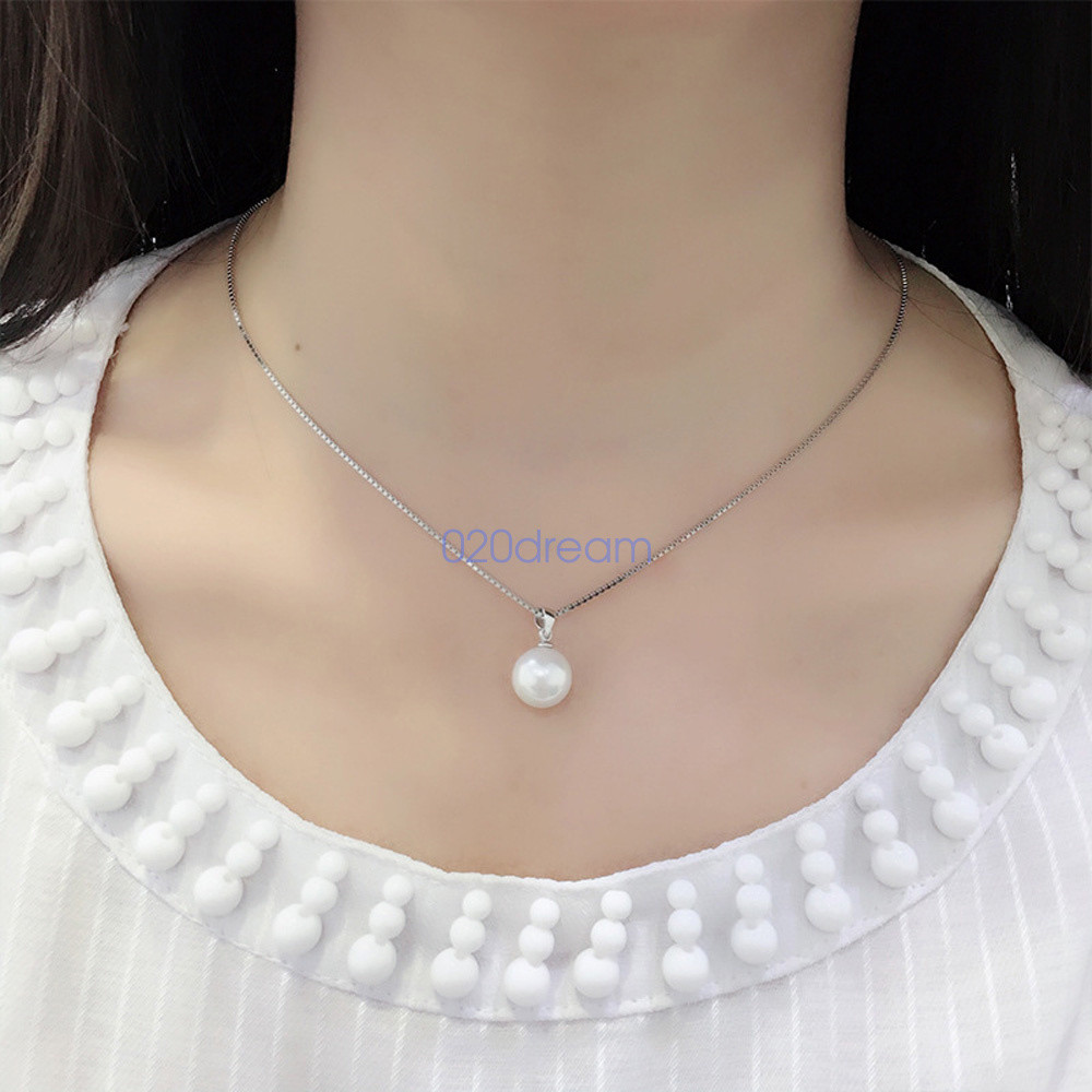 Real 925 Sterling Silver Pendant Necklace Sea Shell Pearl Drop Pendant Box Chain