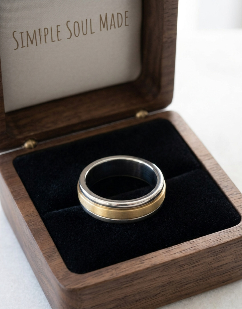 Two Tone Gold Plated 925 Silver Fidget Spinner Band Ring for Women Daily Wear