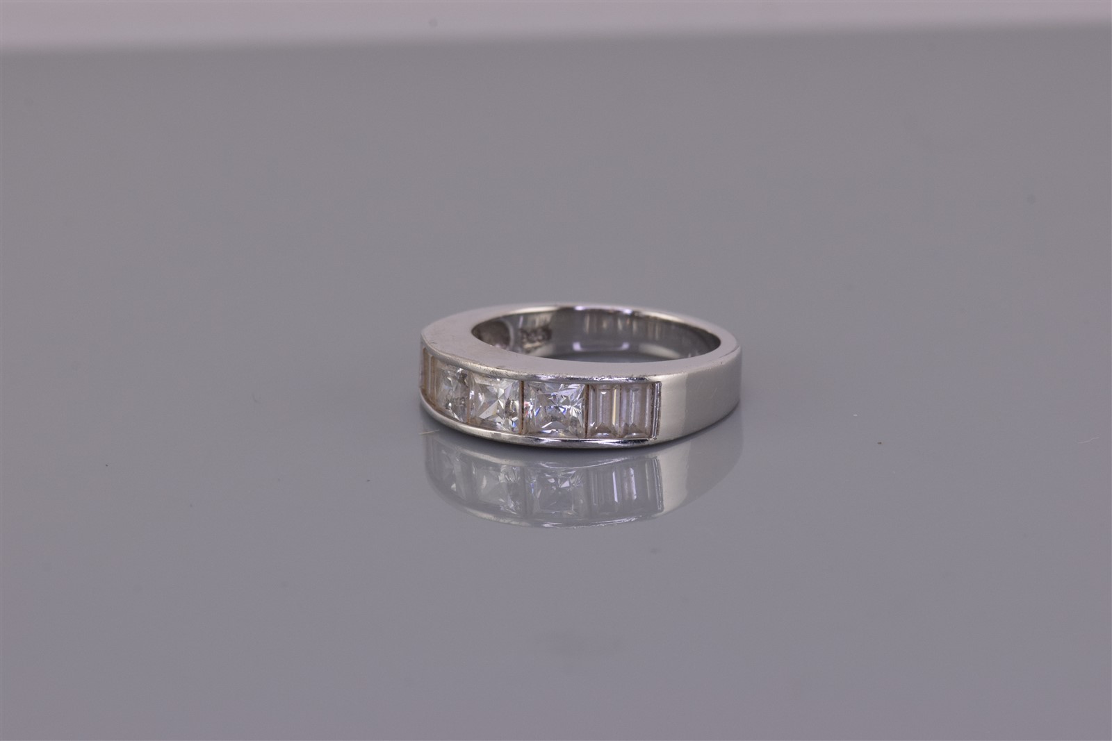 Sterling Silver Channel Set Princess Baguette Cubic Zirconia Band Ring 925 Sz: 6