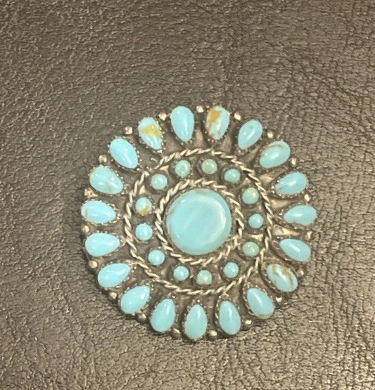 Navajo Turquoise Pendant/pin Mathilda Benally MB Sterling Silver