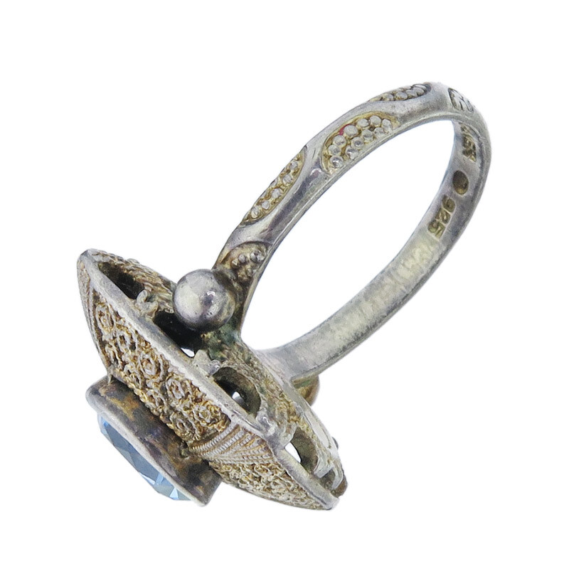 Theodor Fahrner Ring Blue Colour Stone 925 Silver Retro