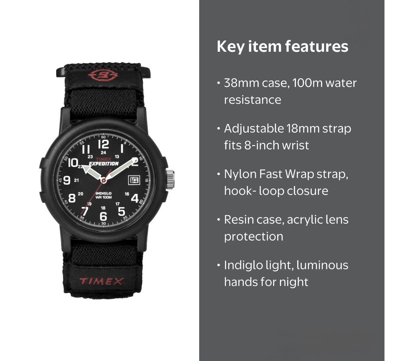Timex Men’s Expedition Camper Black 38mm Outdoor Watch, FastWrap Strap