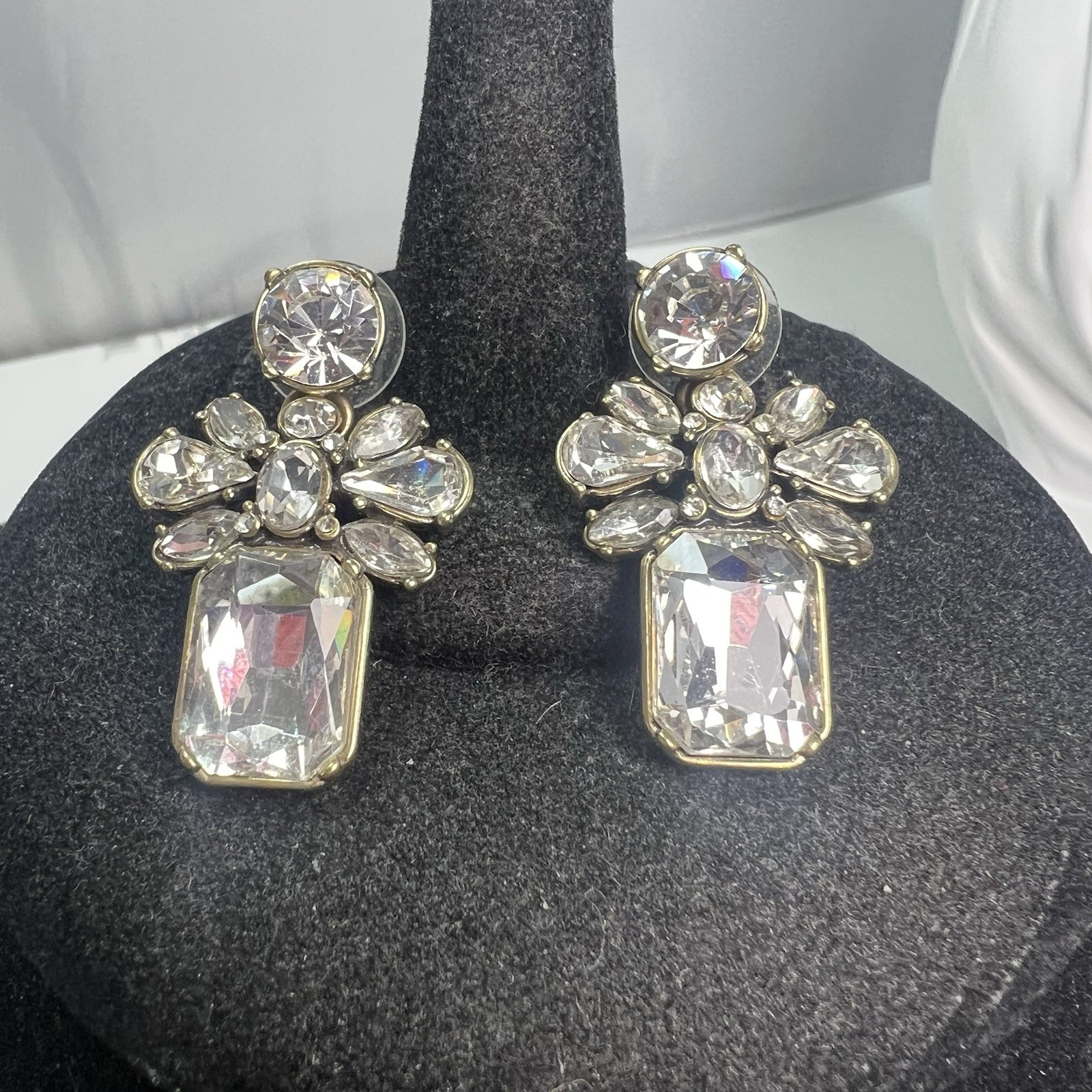 Vtg Banana Republic Rhinestone Drop Dangle Brilliant Gems Clear Bling Earrings