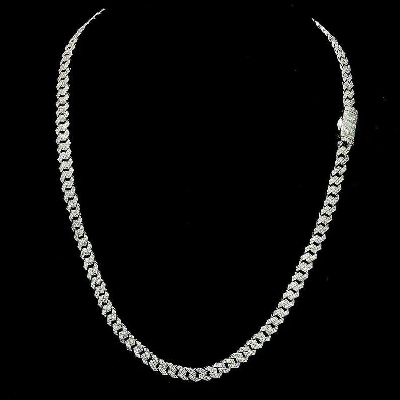 9.00 Ctw Round Cut Moissanite 8mm Men’s Cuban Link Chain 925 Sterling Silver