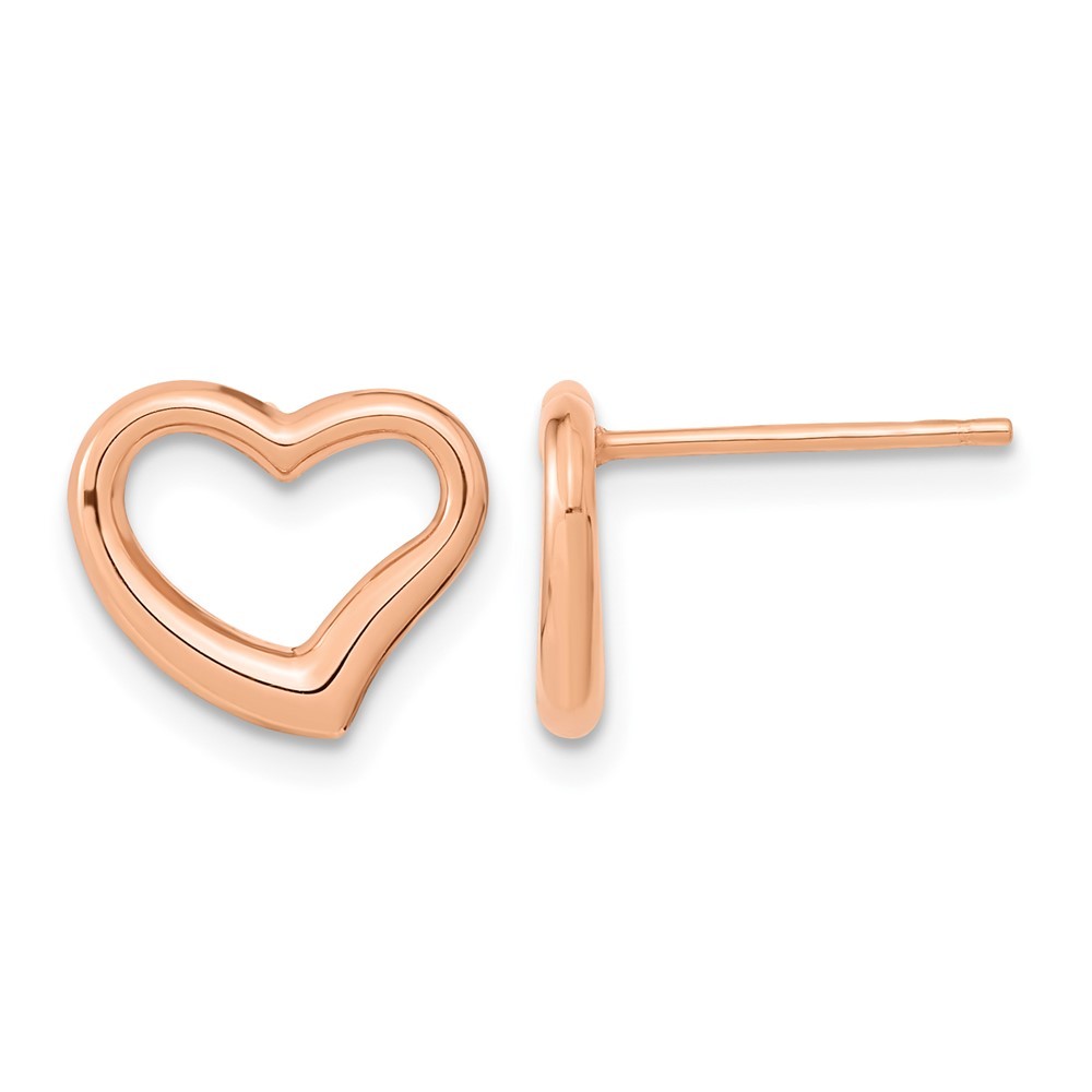 14k Rose Gold Polished Open Wavy Heart Stud Earrings L 11mm, W 11.35mm