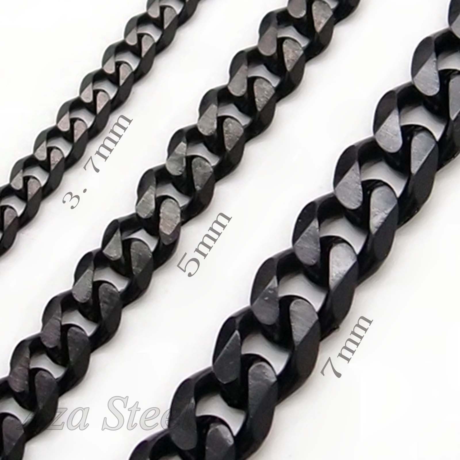 Men’s Boy’s 18″~36″ Black 3.7MM 5MM 7MM 316L Stainless Steel Curb Chain Necklace