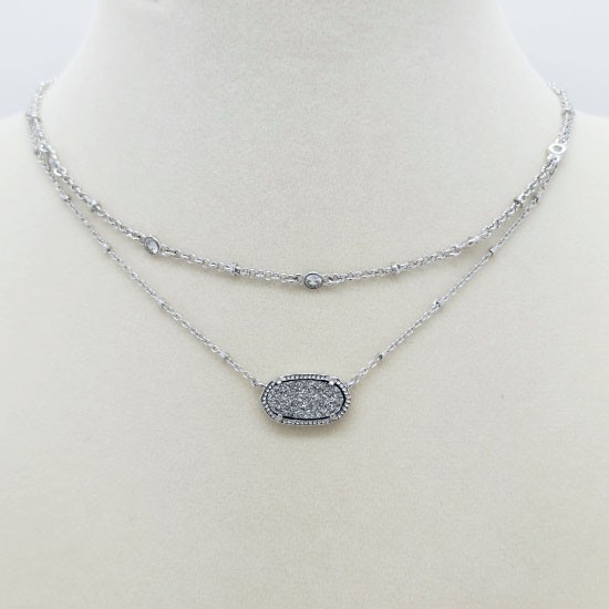 Kendra Scott Elisa Silver Crystal Multi Strand Pendant Necklace Platinum Drusy