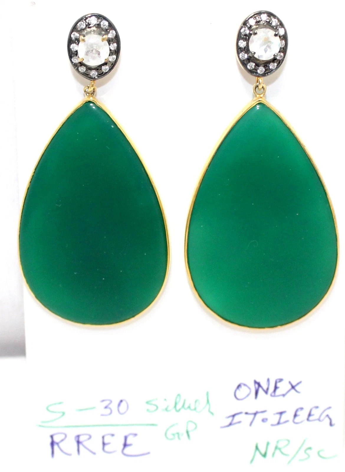 Earrings 925 Sterling Silver Gold Rhodium Designer Onyx & Zircon Gem Stone