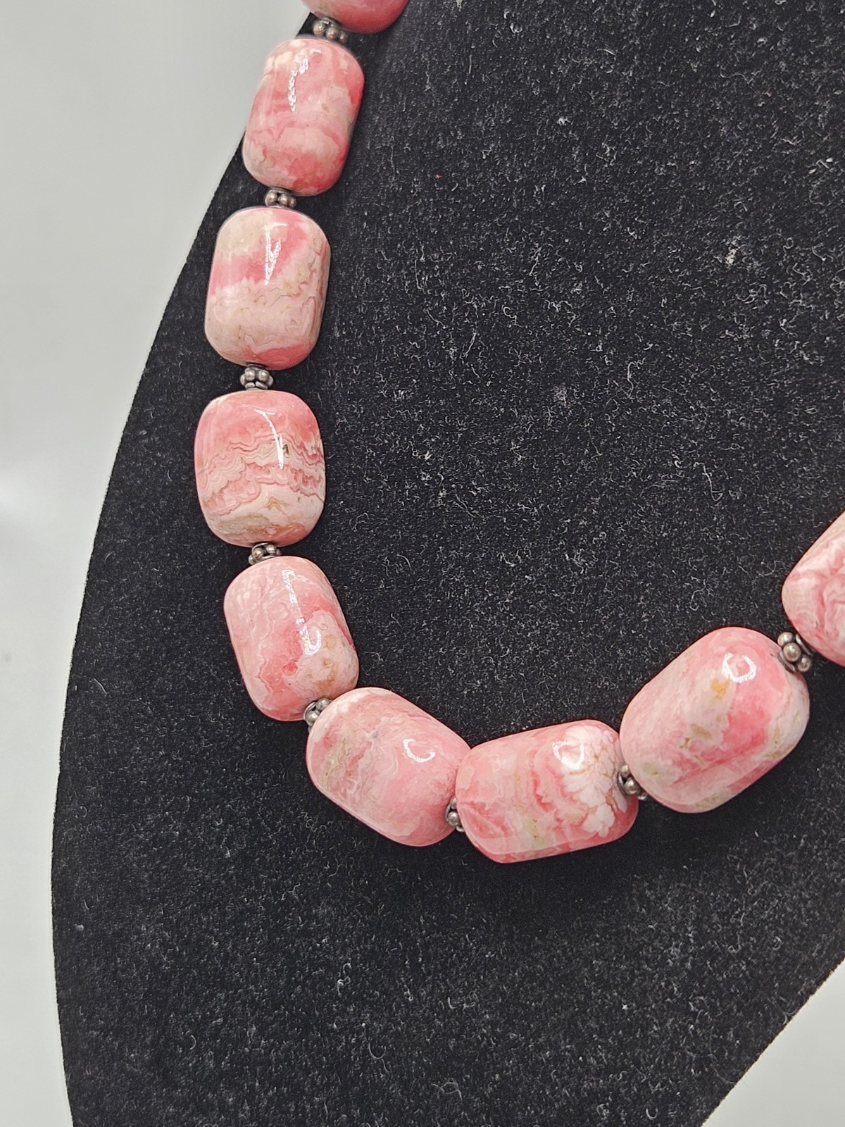 Hand Crafted Rhodochrosite Chunky Beaded Statement Necklace W/ Sterling…