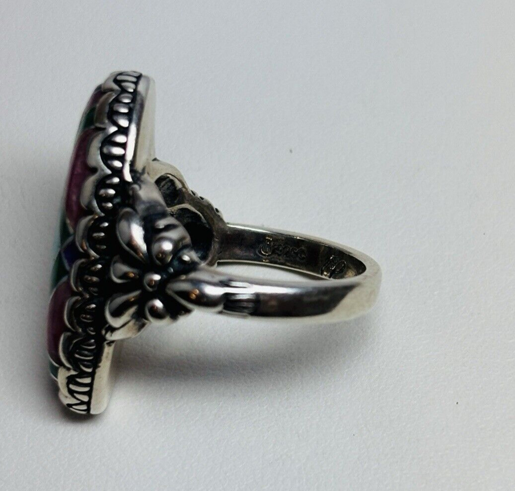 Carolyn Pollack Relios Sterling 925 Silver Oval Inlay Mosaic Ring Sz 6