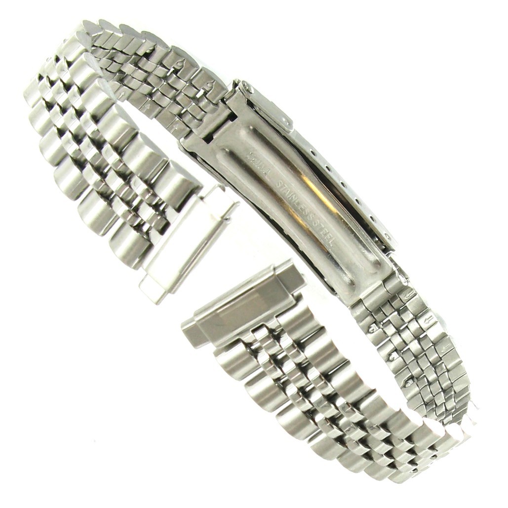 10-14mm Gilden Silver Tone Stainless Ladies Fold Over Buckle WatchBand Long 1044