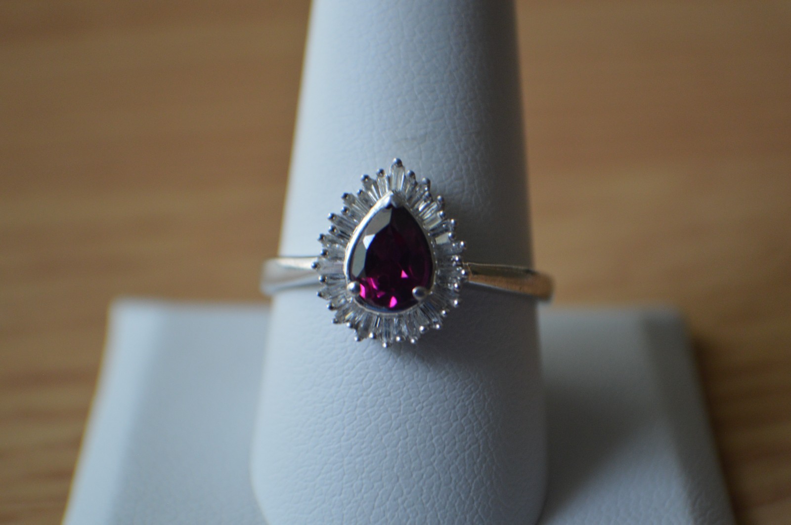 1.10ct Ember Garnet / White Diamond Ring Rhodium Plated over Fine Silver Size 10