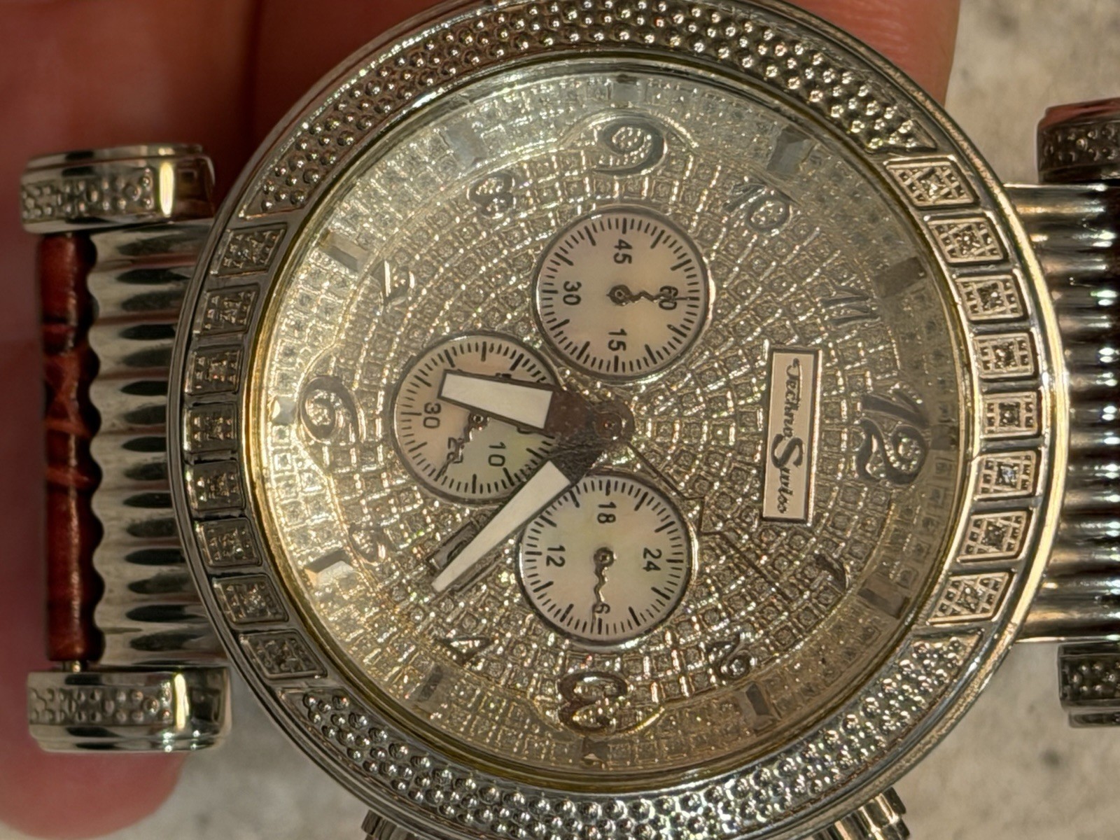 Techno Swiss Chronograph Watch Diamond Accent Japan Movement excellent conditi