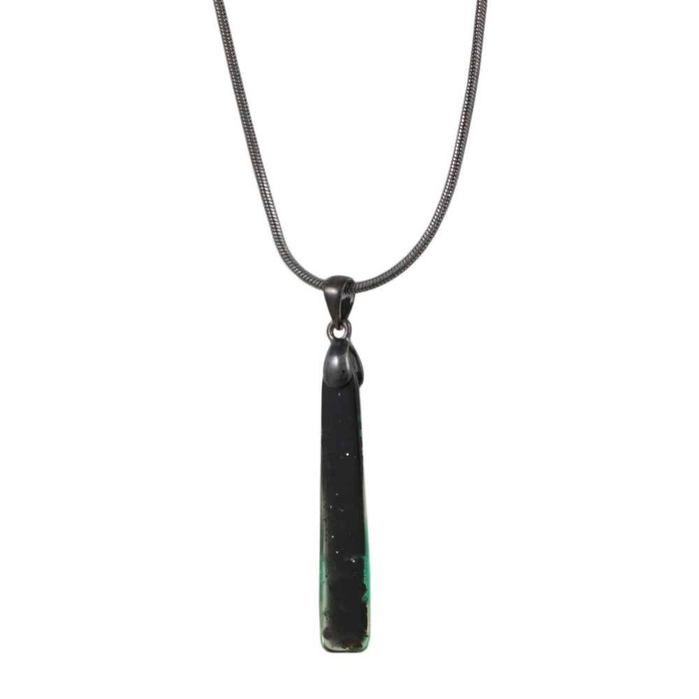 Black Glittering Multi Color Bar Pendant on Gray Chain – PT907