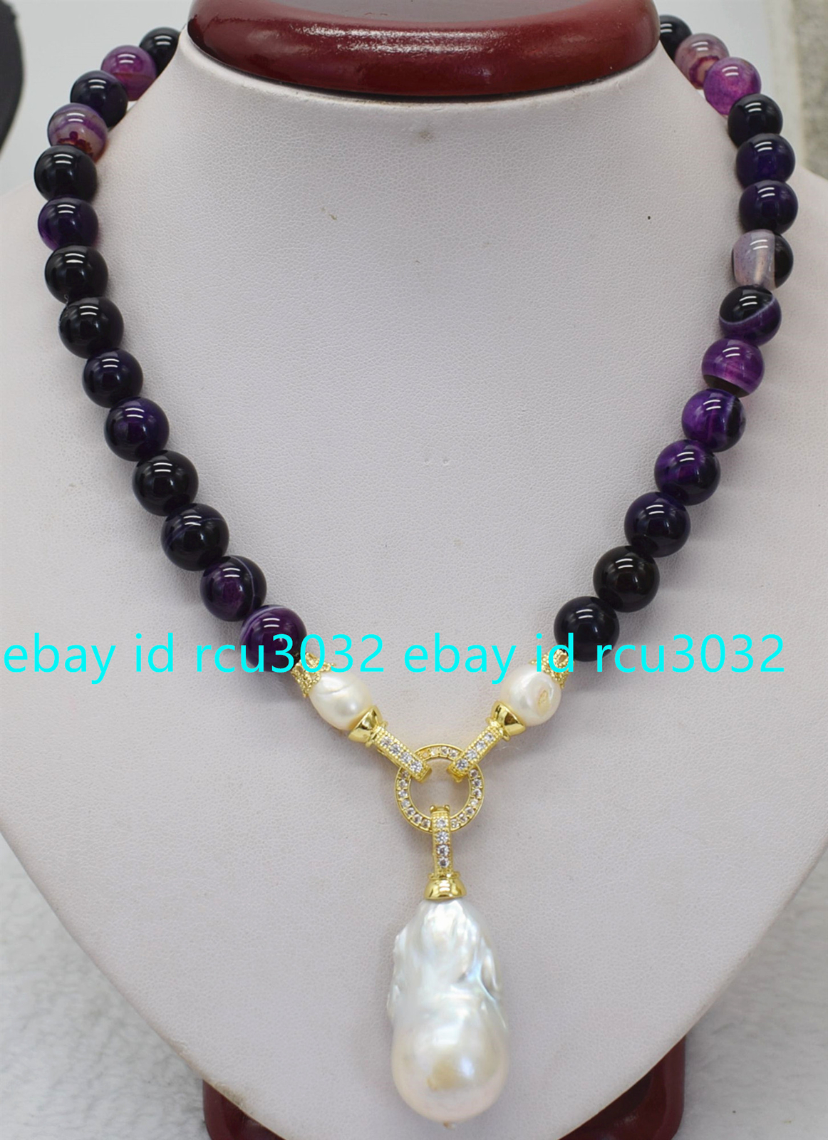 Natural Multicolor Stripe Agate Gems White Keshi Baroque Pearl Pendant Necklace