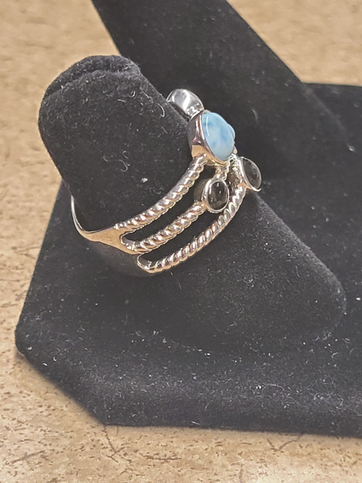 Size 7.5 Sterling Silver Larimar Station Ring
