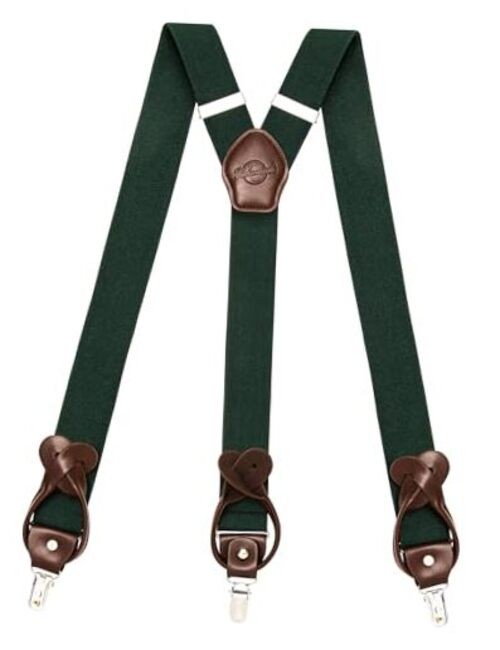 Suspenders for Men with Clip & 6 Buttons 1.4in Y-Shape Stainless Dark Green