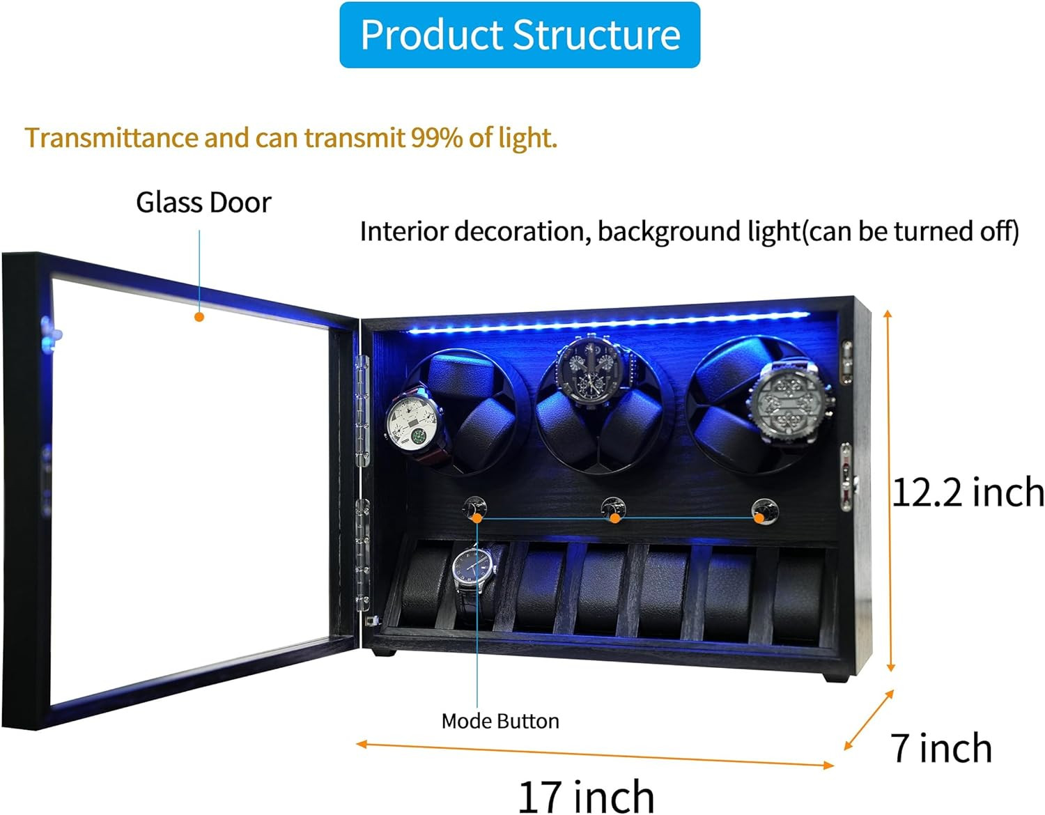 Watch Winder for 4/6/9 Automatic Watches, Rotating Watch Box 5 Rotation Modes Se