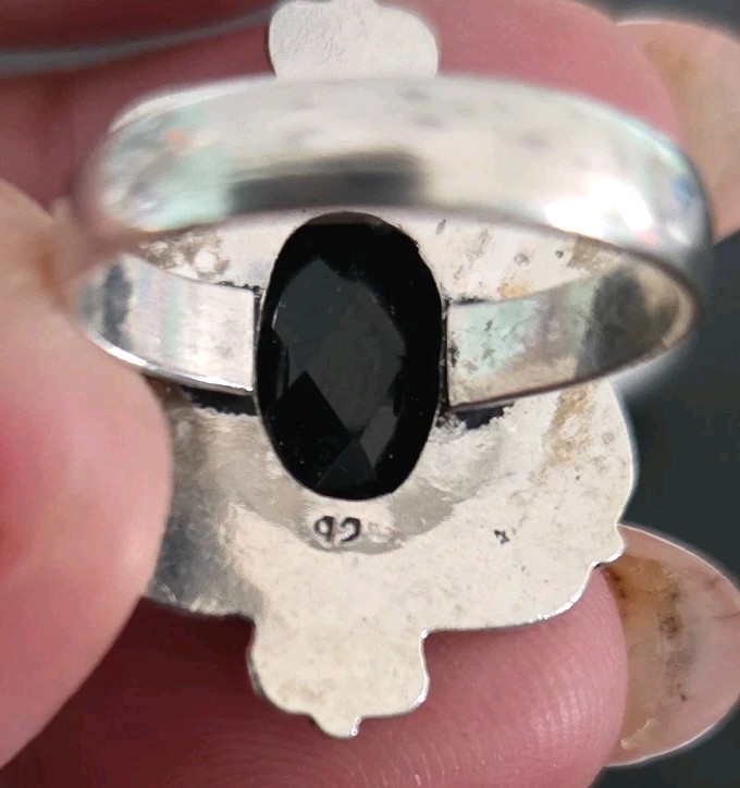 Black Cut Stone 925 stamp Silver Size 8 Ethnic style