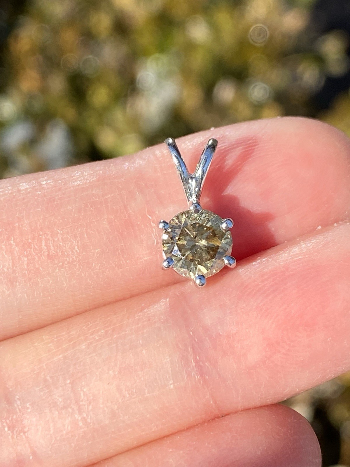 0.98CT 100% Natural Yellow Diamond Solitaire Platinum Pendant