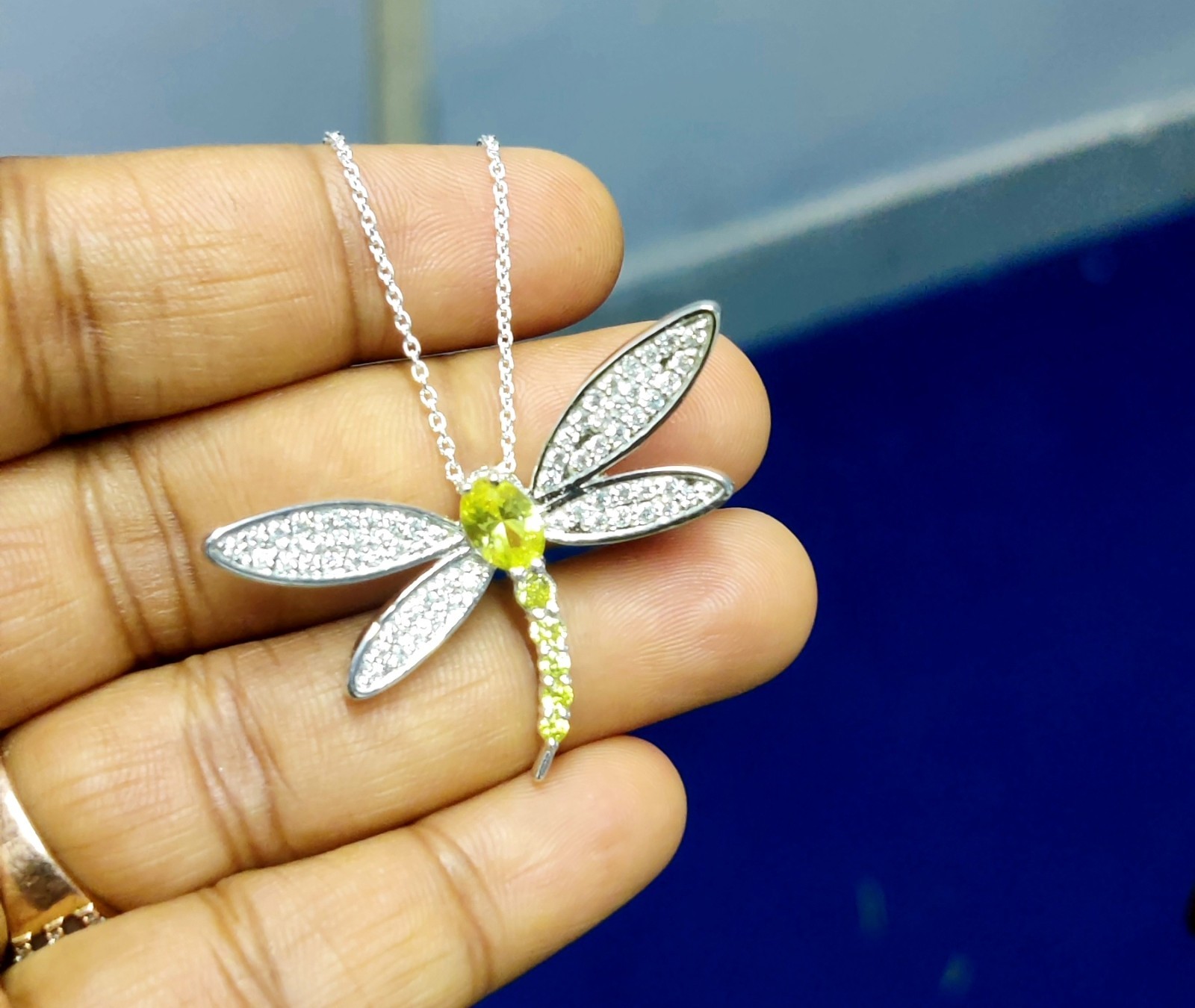 2.50Ct Oval Cut Lab Created Citrine Dragonfly Pendant 14K White Gold Plated