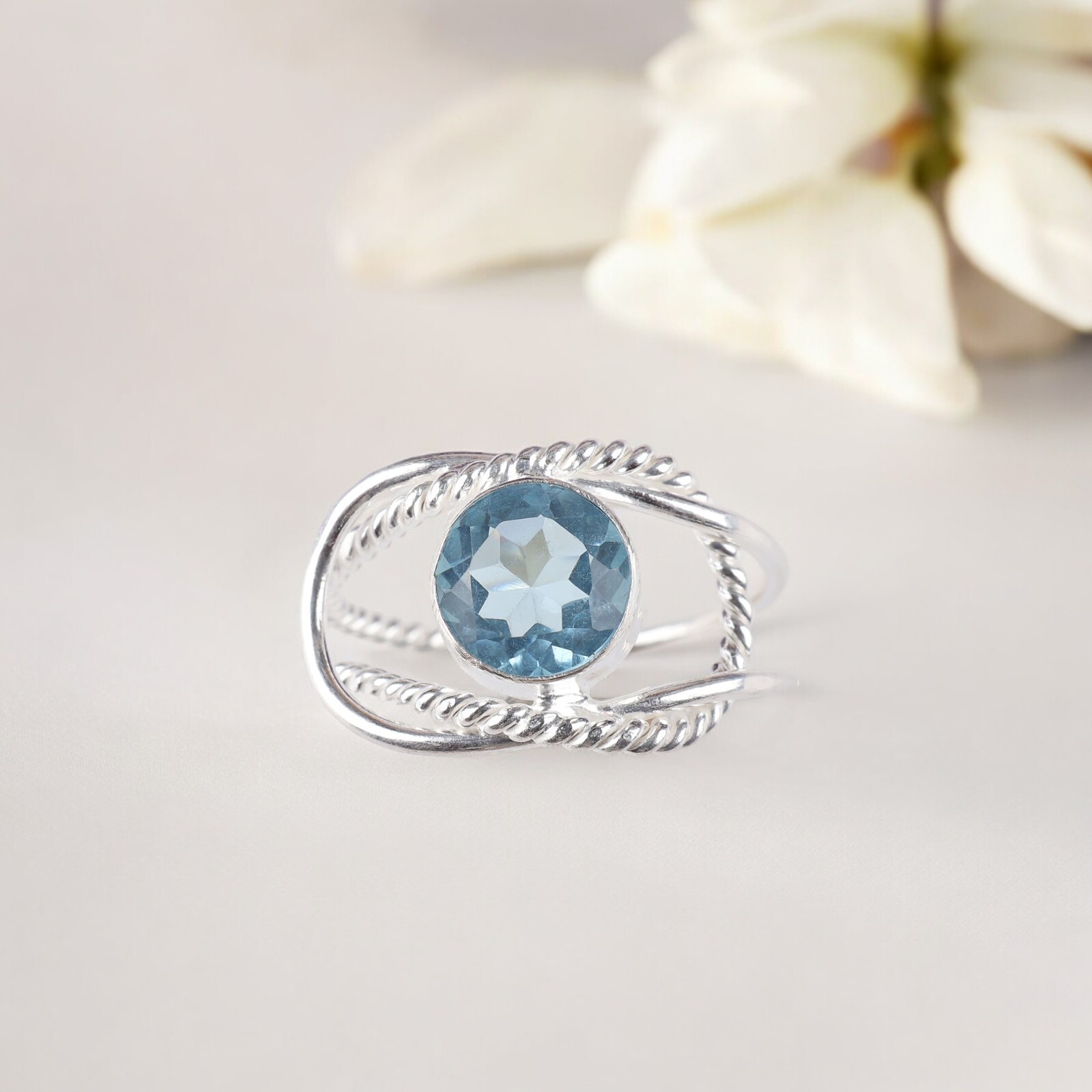 Sky Blue Topaz 925 Sterling Silver Natural Gemstone Dainty Ring Gift For Her.