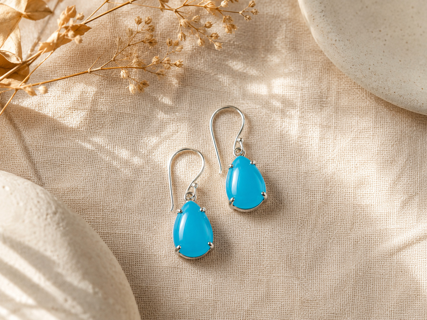 Handmade Blue Chalcedony Earrings 925 Sterling Silver Boho Gift for Women